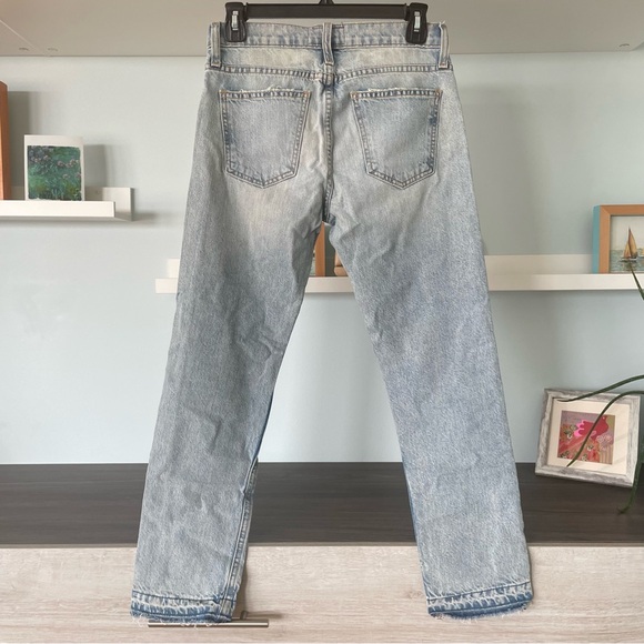 Current/Elliott The Cropped Straight Mid Rise Light Blue Jeans - Picture 3 of 14